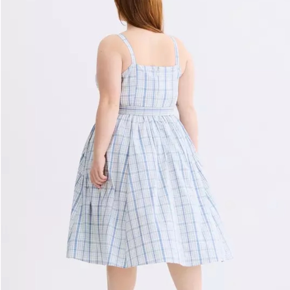 Blue Plaid Button-Front Sundress with Belt - Picture 8 of 11